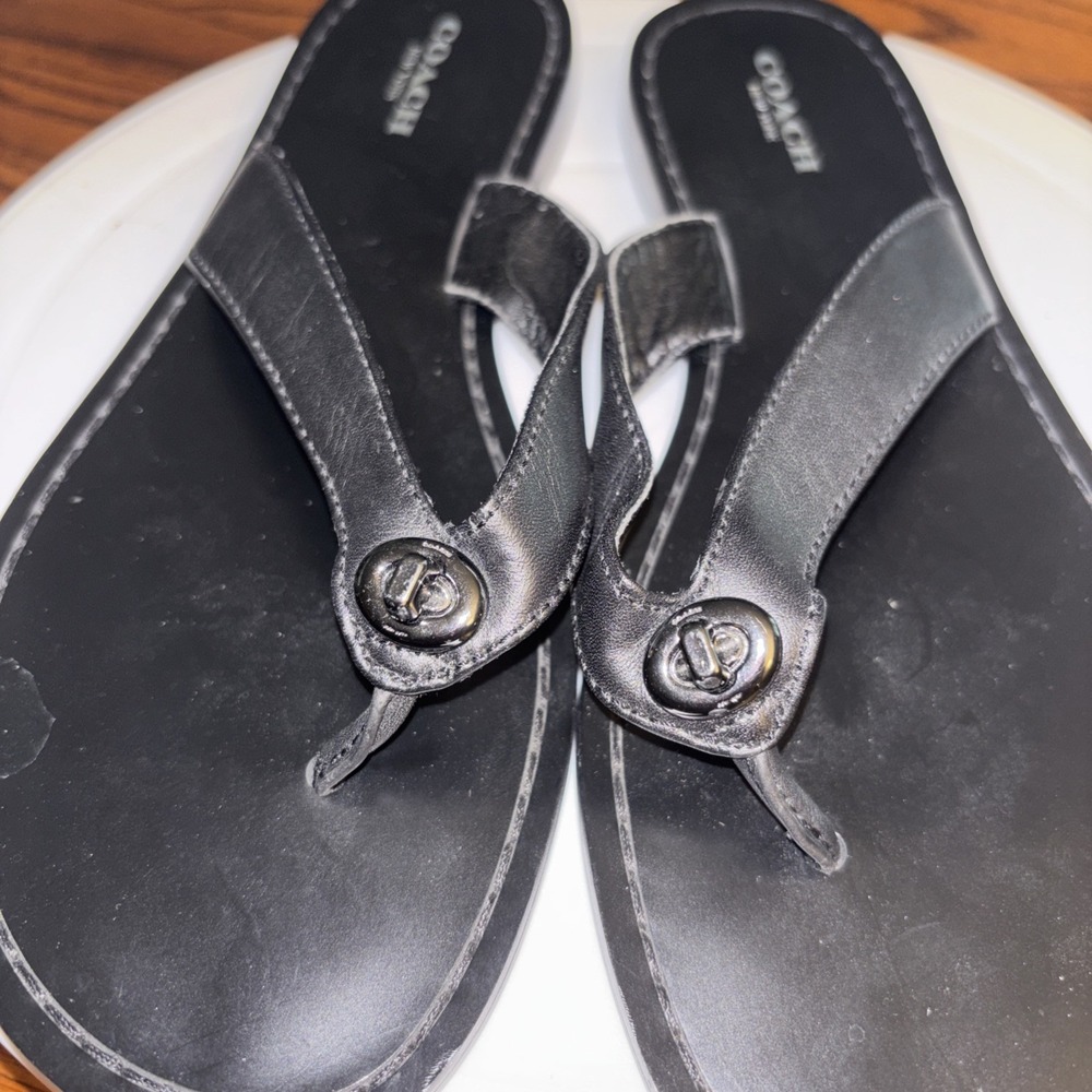 COACH Women's Abbigail Sandal Black PVC Thong Slide Flip-Flops 6.5B